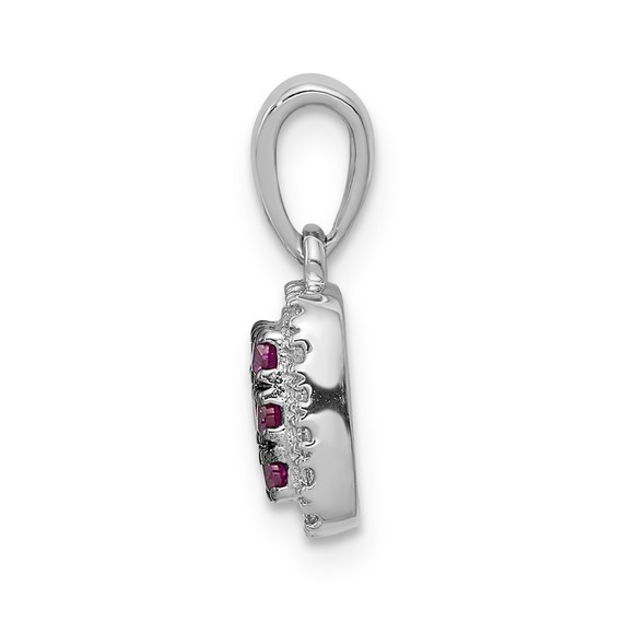 14k White Gold Diamond & .23 Red Ruby Square Halo Necklace Charm Pendant - Picture 2 of 4